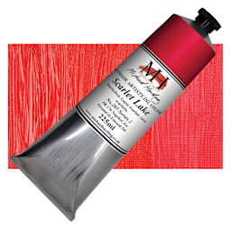 Michael Harding Artists Oil Paint - Scarlet Lake, 225 ml tube and swatch