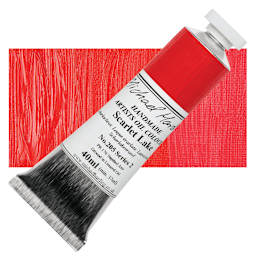 Michael Harding Artists Oil Paint - Scarlet Lake, 40 ml tube and swatch