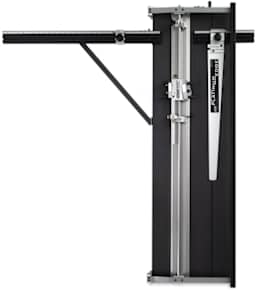 Logan 850 Platinum Edge Mat Cutter - Top view showing extended squaring arm and cutting head