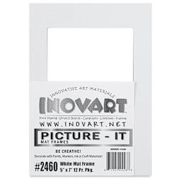 Pre-Cut Mat Frames - White, 5" x 7" (3" x 5" Artwork Size), Pkg of 12, front of packaging