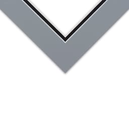 Blick White Core Pre-Cut Double Mats - Closeup of corner of Bar Harbor Gray and Raven Black Mat
