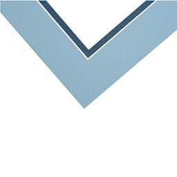 Blick White Core Pre-Cut Double Mats - Closeup of corner of Biscay Blue and Newport Blue Mat