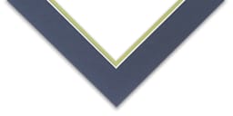 Blick White Core Pre-Cut Double Mats - Closeup of corner of Newport Blue and Green Pear Mat