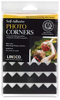 Lineco Archival Mounting Corners - Front view of package of 252 Black corners