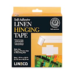 Lineco Self-Adhesive Linen Hinging Tape - 1-1/4" x 150 ft, front of the packaging