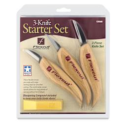 Flexcut 3-Knife Starter Set - Front of blister package showing knives