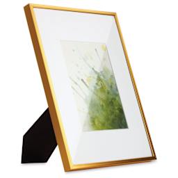 Blick Chelsea Metal Gallery Frame - Gold with White Mat, 9" x 12", showing easel bac