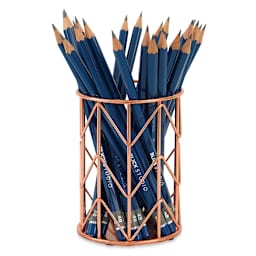 U Brands Pencil Cup - Rose Gold Pencil Cup holding blue pencils