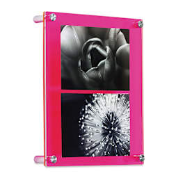 Wexel Art Double Panel Jewel Tone Acrylic Frame - Neon Pink with Silver Hardware, 10" x 12" (At an angle)