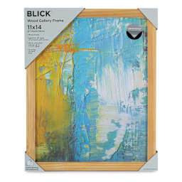 Blick Wood Gallery Frame - Natural, 11" x 14". Front with corner packaging, sample art inside frame.