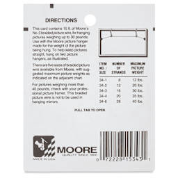 Moore Braided Picture Wire - 30 lb, 15 ft back of package