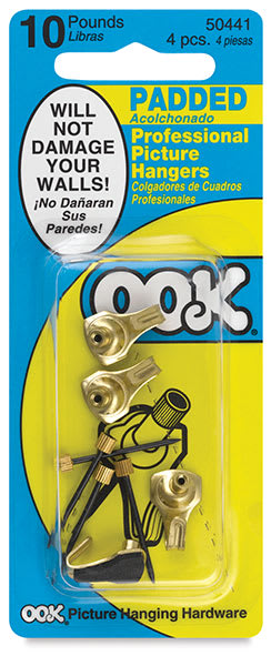 Ook Padded Pro Picture Hangers - Front of blister package of 4 pc 10 lb capacity hangers