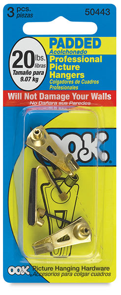 Ook Padded Pro Picture Hangers - Front of blister package of 3 pc 20 lb capacity hangers