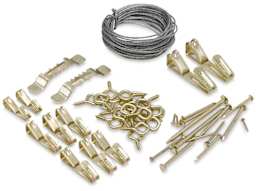 Ook Picture Hanging Kits - Components of Hook kit including hooks and screw eyes, shown on surface