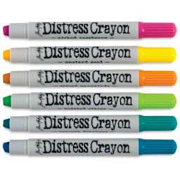 Ranger Tim Holtz Distress Crayons - Set of 6 Bright Crayons shown uncapped and horizontally