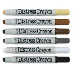 Ranger Tim Holtz Distress Crayons - Set of 6 Neutral Crayons shown uncapped and horizontally