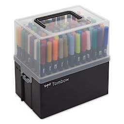 Tombow Dual Brush Pen Storage Case - Angled view of closed case filled with brush pens, not included