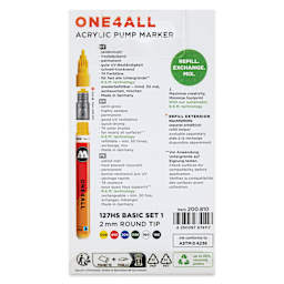 Molotow One4All Acrylic Markers - Set of 6, Basic 1 Colors, 2 mm, back of packaging