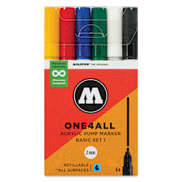 Molotow One4All Acrylic Markers - Set of 6, Basic 1 Colors, 2 mm, front of packaging