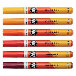 Molotow One4All Acrylic Markers - Set of 6, Hot Colors, 2 mm, caps on