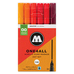 Molotow One4All Acrylic Markers - Set of 6, Hot Colors, 2 mm, front of packaging