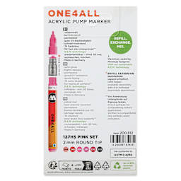 Molotow One4All Acrylic Markers - Set of 6, Pink Colors, 2 mm, back of packaging