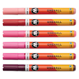Molotow One4All Acrylic Markers - Set of 6, Pink Colors, 2 mm, caps on