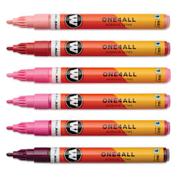 Molotow One4All Acrylic Markers - Set of 6, Pink Colors, 2 mm, caps off