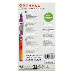 Molotow One4All Acrylic Markers - Set of 6, Violet Colors, 2 mm, back of packaging