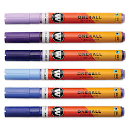 Molotow One4All Acrylic Markers - Set of 6, Violet Colors, 2 mm, caps on