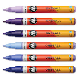 Molotow One4All Acrylic Markers - Set of 6, Violet Colors, 2 mm, caps off