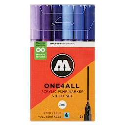 Molotow One4All Acrylic Markers - Set of 6, Violet Colors, 2 mm, front of packaging