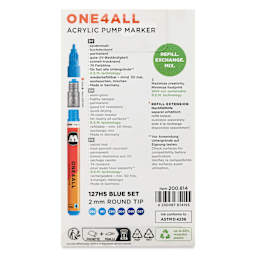 Molotow One4All Acrylic Markers - Set of 6, Blue Colors, 2 mm, back of packaging