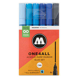 Molotow One4All Acrylic Markers - Set of 6, Blue Colors, 2 mm, front of packaging