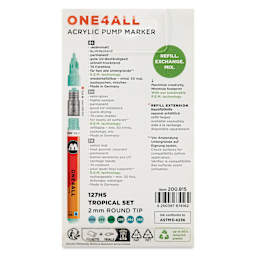 Molotow One4All Acrylic Markers - Set of 6, Tropical Colors, 2 mm, back of packaging