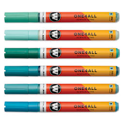Molotow One4All Acrylic Markers - Set of 6, Tropical Colors, 2 mm, caps on