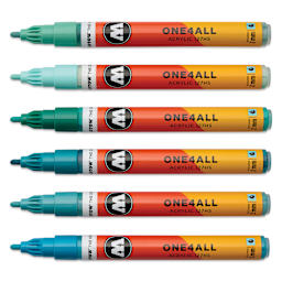 Molotow One4All Acrylic Markers - Set of 6, Tropical Colors, 2 mm, caps off
