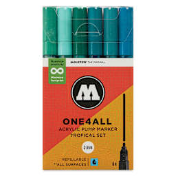 Molotow One4All Acrylic Markers - Set of 6, Tropical Colors, 2 mm, front of packaging