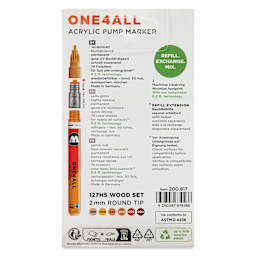 Molotow One4All Acrylic Markers - Set of 6, Wood Colors, 2 mm, back of packaging