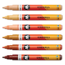 Molotow One4All Acrylic Markers - Set of 6, Wood Colors, 2 mm, caps off