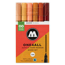 Molotow One4All Acrylic Markers - Set of 6, Wood Colors, 2 mm, front of packaging