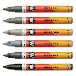 Molotow One4All Acrylic Markers - Set of 6, Grey Colors, 2 mm, caps off