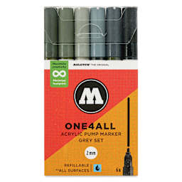 Molotow One4All Acrylic Markers - Set of 6, Grey Colors, 2 mm, front of packaging