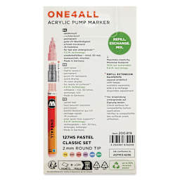 Molotow One4All Acrylic Markers - Set of 6, Pastel Classic Colors, 2 mm, back of packaging