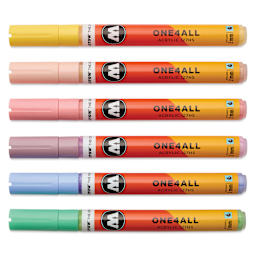 Molotow One4All Acrylic Markers - Set of 6, Pastel Classic Colors, 2 mm, caps on