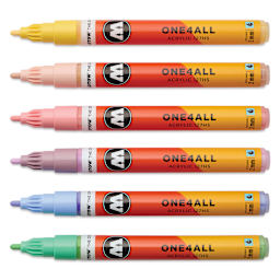 Molotow One4All Acrylic Markers - Set of 6, Pastel Classic Colors, 2 mm, caps off