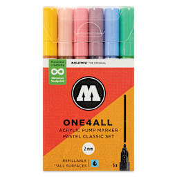 Molotow One4All Acrylic Markers - Set of 6, Pastel Classic Colors, 2 mm, front of packaging