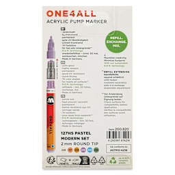 Molotow One4All Acrylic Markers - Set of 6, Pastel Modern Colors, 2 mm, back of packaging