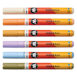 Molotow One4All Acrylic Markers - Set of 6, Pastel Modern Colors, 2 mm, caps on