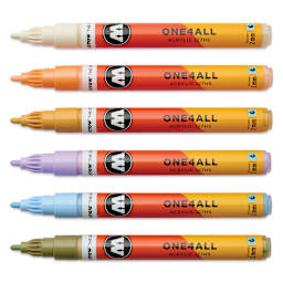 Molotow One4All Acrylic Markers - Set of 6, Pastel Modern Colors, 2 mm, caps off